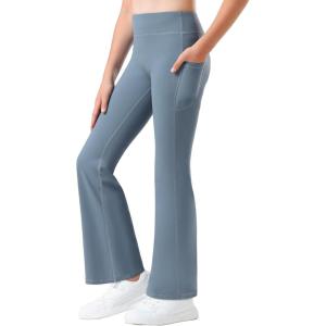 Stelle Girl’s Flare Leggings with Pockets High Waisted Bootcut Yoga Pants Kids Dance Bell Bottoms Leggings(Grey Blue)
