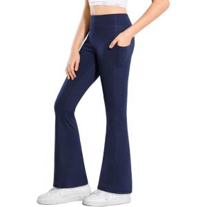 Stelle Girl’s Flare Leggings with Pockets High Waisted Bootcut Yoga Pants Kids Dance Bell Bottoms Leggings(Navy)