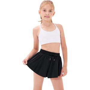 Stelle Girls Flowy Shorts with Pockets Athletic Running Skirt High Waist Butterfly 2 in 1 Sports Short 5-16 Years(Black)