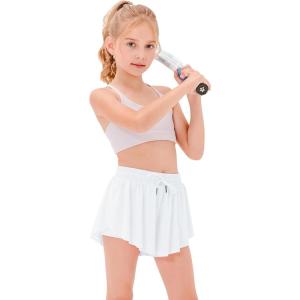 Stelle Girls Flowy Shorts with Pockets Athletic Running Skirt High Waist Butterfly 2 in 1 Sports Short 5-16 Years(White)