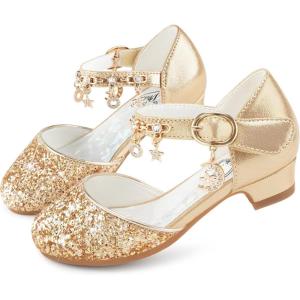 Stelle Girls High Heels Sequins Dress Sandals Princess Dress Shoes Flower Wedding Party Shoes(* Gold)