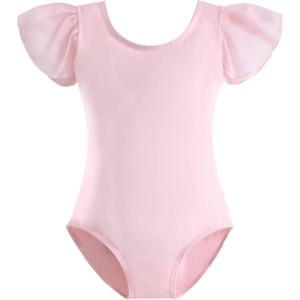 Stelle Girls Leotards Black Ballet Dance Leotards Ruffle Short Sleeve Gymnastics Outfits(Toddler/Little Kid/Big Kid)(Ballet Pink)