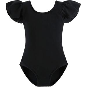 Stelle Girls Leotards Black Ballet Dance Leotards Ruffle Short Sleeve Gymnastics Outfits(Toddler/Little Kid/Big Kid)(Black)