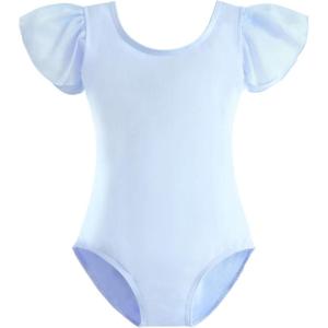 Stelle Girls Leotards Black Ballet Dance Leotards Ruffle Short Sleeve Gymnastics Outfits(Toddler/Little Kid/Big Kid)(Blue)