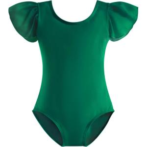 Stelle Girls Leotards Black Ballet Dance Leotards Ruffle Short Sleeve Gymnastics Outfits(Toddler/Little Kid/Big Kid)(Green)