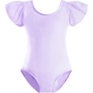 Stelle Girls Leotards Black Ballet Dance Leotards Ruffle Short Sleeve Gymnastics Outfits(Toddler/Little Kid/Big Kid)(Lavender)