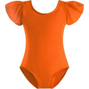 Stelle Girls Leotards Black Ballet Dance Leotards Ruffle Short Sleeve Gymnastics Outfits(Toddler/Little Kid/Big Kid)(Orange)