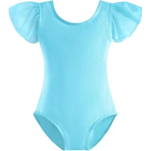 Stelle Girls Leotards Black Ballet Dance Leotards Ruffle Short Sleeve Gymnastics Outfits(Toddler/Little Kid/Big Kid)(Pool Blue)