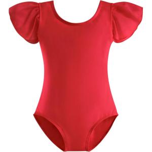 Stelle Girls Leotards Black Ballet Dance Leotards Ruffle Short Sleeve Gymnastics Outfits(Toddler/Little Kid/Big Kid)(Red)
