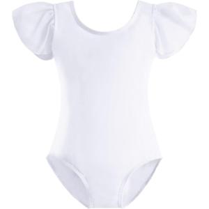 Stelle Girls Leotards Black Ballet Dance Leotards Ruffle Short Sleeve Gymnastics Outfits(Toddler/Little Kid/Big Kid)(White)