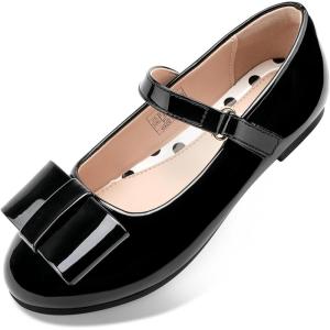 Stelle Girls Mary Jane Dress Shoes Ballerina Flat with Bow for Toddler/Little/Big Kids(Black)
