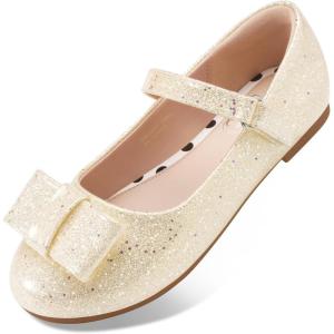Stelle Girls Mary Jane Dress Shoes Ballerina Flat with Bow for Toddler/Little/Big Kids(Champagne Glimmer)
