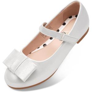 Stelle Girls Mary Jane Dress Shoes Ballerina Flat with Bow for Toddler/Little/Big Kids(Light Siliver)