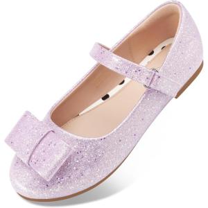 Stelle Girls Mary Jane Dress Shoes Ballerina Flat with Bow for Toddler/Little/Big Kids(Petal Glimmer)
