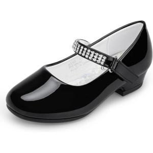 Stelle Girls Mary Jane Dress Shoes Low Heel Glitter Patent Bow Kids Party Wedding Flower Girl School Shoes(Toddler/Little/Big Kid)(Classic Patent-black(chain))