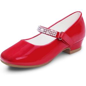 Stelle Girls Mary Jane Dress Shoes Low Heel Glitter Patent Bow Kids Party Wedding Flower Girl School Shoes(Toddler/Little/Big Kid)(Classic Patent-red)