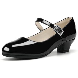 Stelle Girls Mary Jane Dress Shoes Low Heel Glitter Patent Bow Kids Party Wedding Flower Girl School Shoes(Toddler/Little/Big Kid)(Classic-black)