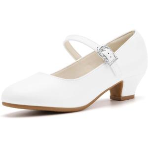 Stelle Girls Mary Jane Dress Shoes Low Heel Glitter Patent Bow Kids Party Wedding Flower Girl School Shoes(Toddler/Little/Big Kid)(Classic-white)