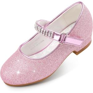 Stelle Girls Mary Jane Dress Shoes Low Heel Glitter Patent Bow Kids Party Wedding Flower Girl School Shoes(Toddler/Little/Big Kid)(Glitter Mary Jane-fuchsia)