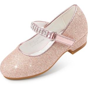 Stelle Girls Mary Jane Dress Shoes Low Heel Glitter Patent Bow Kids Party Wedding Flower Girl School Shoes(Toddler/Little/Big Kid)(Glitter Mary Jane-rose)