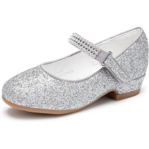 Stelle Girls Mary Jane Dress Shoes Low Heel Glitter Patent Bow Kids Party Wedding Flower Girl School Shoes(Toddler/Little/Big Kid)(Glitter Mary Jane-silver)