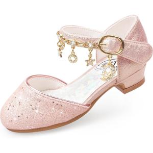 Stelle Girls Mary Jane Dress Shoes Low Heel Glitter Patent Bow Kids Party Wedding Flower Girl School Shoes(Toddler/Little/Big Kid)(Sparkle-pink)