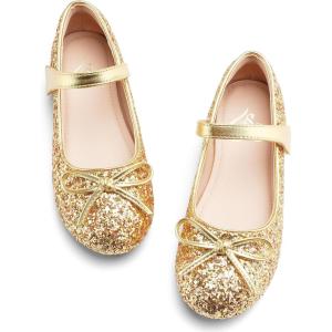 Stelle Girls Mary Jane School Flats Flower Wedding Uniform Party Shoes（Toddler/Little Kids/Big Kids）(1-gold)