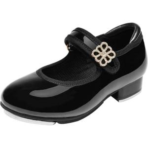 Stelle Girls Tap Shoes Boys Buckle PU Leather Dance Shoes(Toddler/Little Kid/Big Kid)(Black)