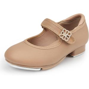 Stelle Girls Tap Shoes Boys Buckle PU Leather Dance Shoes(Toddler/Little Kid/Big Kid)(Tan)