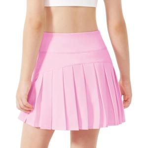 Stelle Girls Tennis Skirts with Inner Shorts Pockets Golf Skirts Athletic Running Workout Pleated Skort 5-15Years(Cotton Candy)