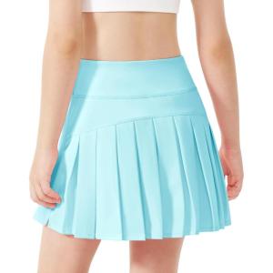 Stelle Girls Tennis Skirts with Inner Shorts Pockets Golf Skirts Athletic Running Workout Pleated Skort 5-15Years(Light Blue)