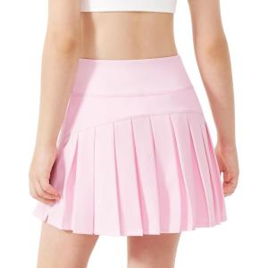 Stelle Girls Tennis Skirts with Inner Shorts Pockets Golf Skirts Athletic Running Workout Pleated Skort 5-15Years(Pink)