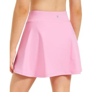 Stelle Girls Tennis Skirts with Pockets Athletic Skorts Inner Shorts High Waisted Sports Golf Running Skirt(Cotton Candy)