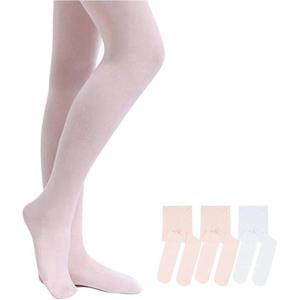 Stelle Girls’ Ultra Soft Pro Dance Tight/Ballet Footed Tight (Toddler/Little Kid/Big Kid)(2-pair Ballet Pink+1-pair White)