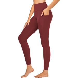 Stelle High Waisted Yoga Leggings with Pockets, Buttery Soft Workout Yoga Pants for Women Tummy Control Running Gym(Brushed Buttery Soft-burgundy)