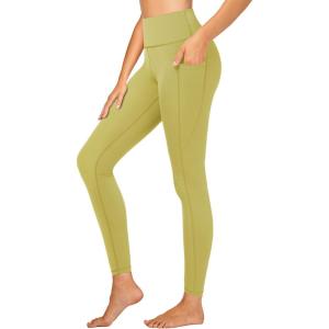 Stelle High Waisted Yoga Leggings with Pockets, Buttery Soft Workout Yoga Pants for Women Tummy Control Running Gym(Brushed Buttery Soft-golden Lime)