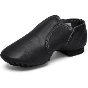 Stelle Jazz Shoes for Girls Boys Leather Unisex Slip-On Dance Shoes (Toddler/Little Kid/Big Kid)(Black)