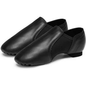 Stelle Jazz Shoes for Girls and Boys Slip-On Leather Dance Shoes (Toddler/Little Kid/Big Kid)(Black)