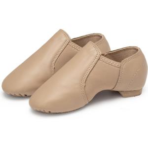 Stelle Jazz Shoes for Girls and Boys Slip-On Leather Dance Shoes (Toddler/Little Kid/Big Kid)(Tan)
