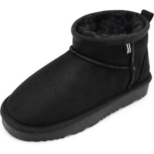 Stelle Kids Snow Boots Girls Boys Winter Ankle Boots Outdoor Warm Slip On Faux Fur Lined Shoes for Toddler/Little/Big Kid(Black)