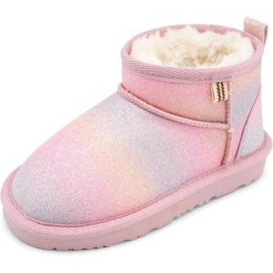 Stelle Kids Snow Boots Girls Boys Winter Ankle Boots Outdoor Warm Slip On Faux Fur Lined Shoes for Toddler/Little/Big Kid(Rainbow)