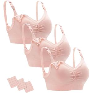 Stelle Lace Nursing Bras for Breastfeeding Seamless Pregnancy Maternity Wireless Bralette with Pads, Extenders(3 Pack Pink)