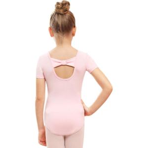 Stelle Leotard for Girls Black Ballet Dance Leotard Gymnastics Outfits with Bow Back (Toddler/Little/Big Kids)(1-ballet Pink)