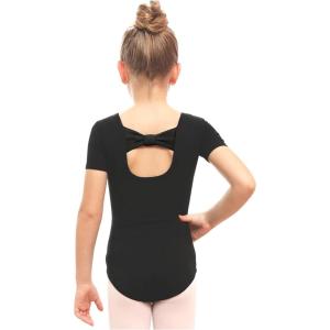 Stelle Leotard for Girls Black Ballet Dance Leotard Gymnastics Outfits with Bow Back (Toddler/Little/Big Kids)(1-black)