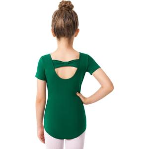Stelle Leotard for Girls Black Ballet Dance Leotard Gymnastics Outfits with Bow Back (Toddler/Little/Big Kids)(1-green)