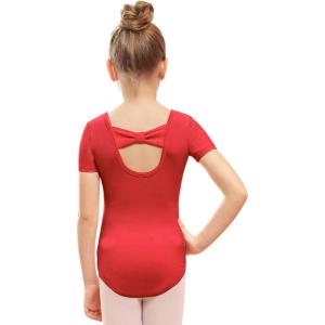 Stelle Leotard for Girls Black Ballet Dance Leotard Gymnastics Outfits with Bow Back (Toddler/Little/Big Kids)(1-red)