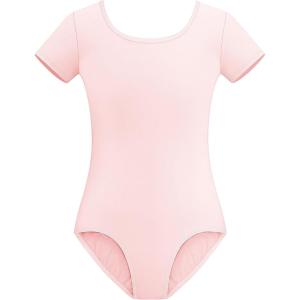 Stelle Leotards for Girls Ballet Scoop Neck Short Sleeve Leotard Gymnastics Dance Unitards(Ballet Pink)