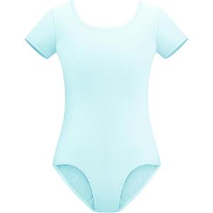Stelle Leotards for Girls Ballet Scoop Neck Short Sleeve Leotard Gymnastics Dance Unitards(Blue)