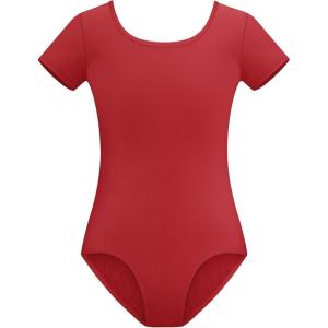 Stelle Leotards for Girls Ballet Scoop Neck Short Sleeve Leotard Gymnastics Dance Unitards(Crimson)