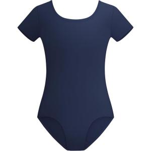 Stelle Leotards for Girls Ballet Scoop Neck Short Sleeve Leotard Gymnastics Dance Unitards(Navy)